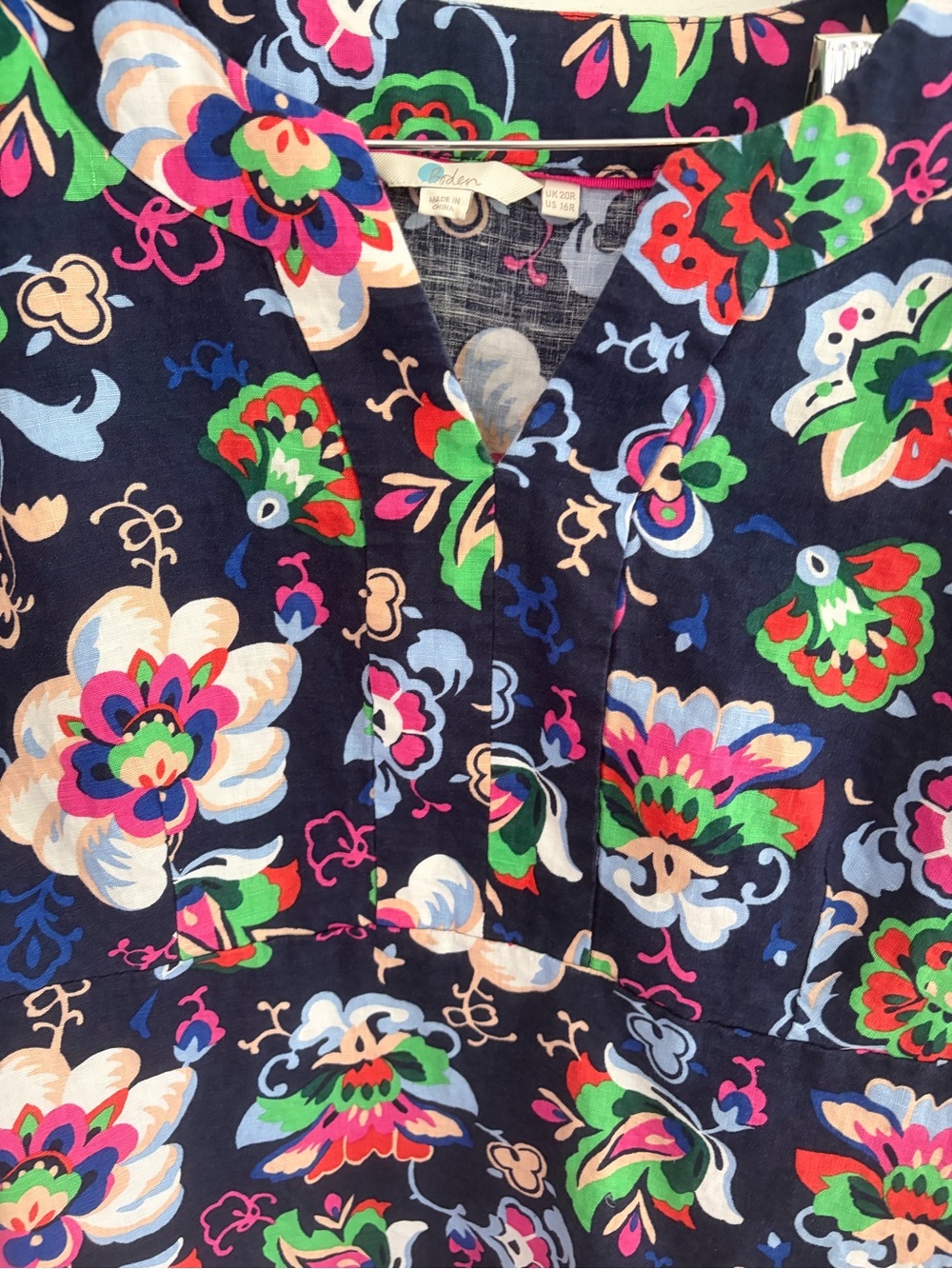 Boden Linen Dress Floral 100% Linen 3/4 Sleeve Blue Coastal Vacation Print - Picture 2 of 8